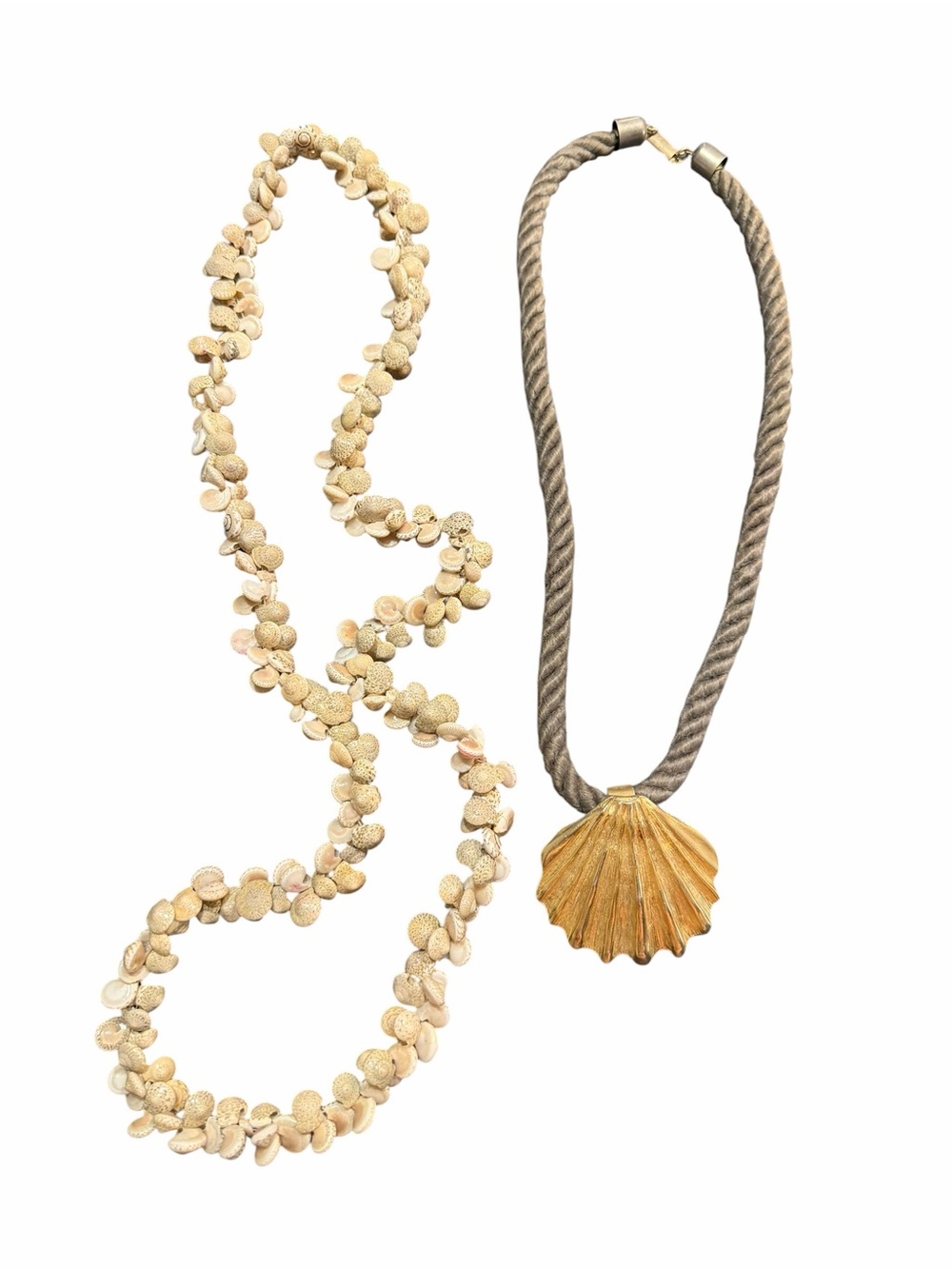 Gold Shell Pendant Rope Necklace & Seashell necklace bundle